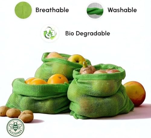 Eco-Friendly Organic Cotton Mesh Produce Bags [Pack of 6] | Reusable Mesh Produce Bags for Grocery Shopping, Fruit & Vegetable Storage | Washable Drawstring Vegetable Bags for Kitchen & Fridge - Image 2