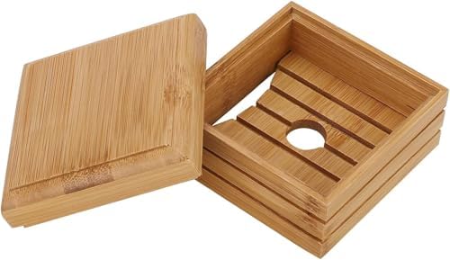 1/2Pcs Bamboo Soap Dish with Lid - Natural Wood Bar Tray Holder Storage Rack Container, Self Draining Soap Tray for Bathroom, Extend Soaps Life and Keep Dry ﻿(1Pcs) by Unknown