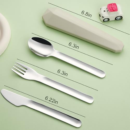 DEVICO Utensils for Lunch Box, 4Pcs Travel Silverware Set with Case, Khaki - Image 2