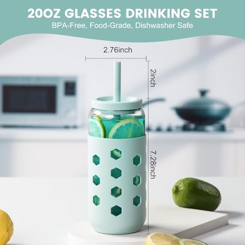 Mrsdry 20 oz Glass Cups with Lids and Straws for Gift, 4-Pack, Grey - Image 2