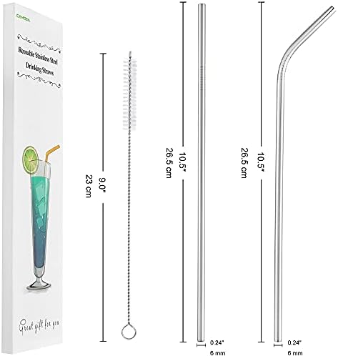 Set of 4 Reusable Metal Straws, 10.5'' Long Stainless Steel Straw with Cleaning Brushes and Case, Drinking for 30 oz and 20 oz Tumblers. - Image 2