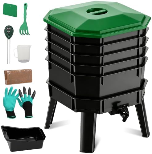 72.5L 5-Layer Stackable Worm Farm Compost Bin, Easy‑Setup Complete Worm Composter Kit, Indoor Outdoor Use for Kitchen Food Waste & Organic Compost Production by NovaMicrodermabrasion