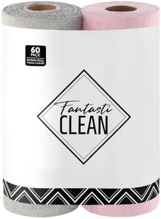 Fantasticlean Microfiber Cleaning Cloth Roll- 60 Sheets,12"x12"(Pink, Grey) by Fantasticlean