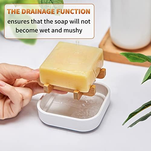 Bamboo Soap Dishes for Bar Soap Holders for Shower for Bathroom Sink Bulk Small Wooden Soap Tray Jabonera Pretty Neat Ventilated Soap Dish Disj Disk, Detachable (Single Rounded White) - Image 4