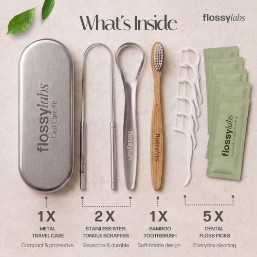Travel Dental Kit with Tongue Scraper Bamboo Toothbrush - Image 2