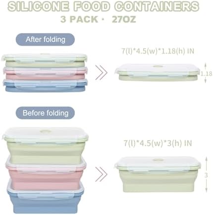 KIGI 【3 PACK】 27 OZ Collapsible Silicone Food Storage Containers with Lids Meal Prep Containers Bento Box, BPA FREE, Microwave Safe - Image 2