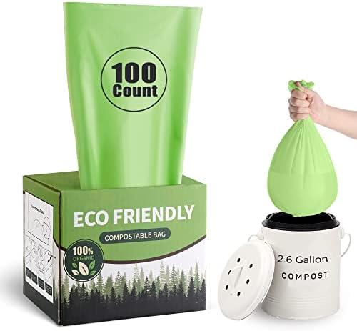 Compostable Trash Bags 2.6 Gallon 100 Counts Compost Small Garbage Bag for Kitchen Bathroom BPI Certified, Green by Eargardin