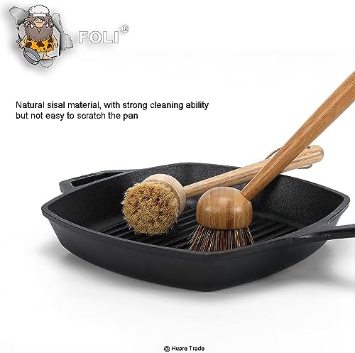 Foli Long Handle Bamboo Dish Scrub Brush 2Pack with Sisal & Palm Bristles - Image 5