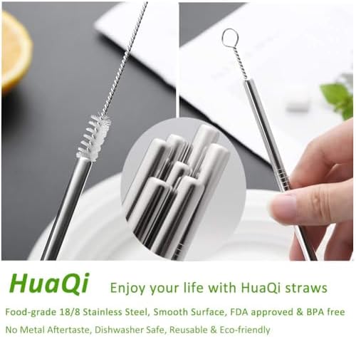 Set of 10 Stainless Steel Straws, HuaQi Straight Reusable Drinking Straws 10.5'' Long 0.24‘’ Dia for 30 oz Tumbler and 20 oz Tumbler, 2 Cleaning Brush Included (10 Straight Straw + 2 Brushes） - Image 5