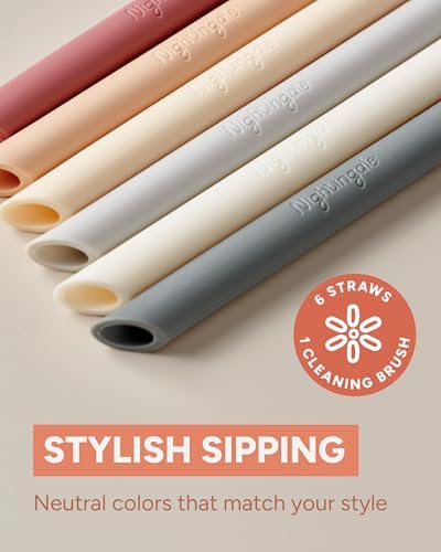 Nightingale 14” Silicone Tumbler Straws - Compatible with Stanley 40 oz cup - Reusable Flexible Long Bendy Drinking Straw with Cleaning Brush for Tall Tumblers - Food-Safe - Set of 6 Oak - Image 6