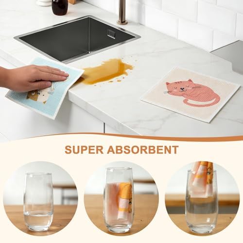 SEIBER Swedish Dishcloths for Kitchen Reusable,Cat,10 Packs - Image 3