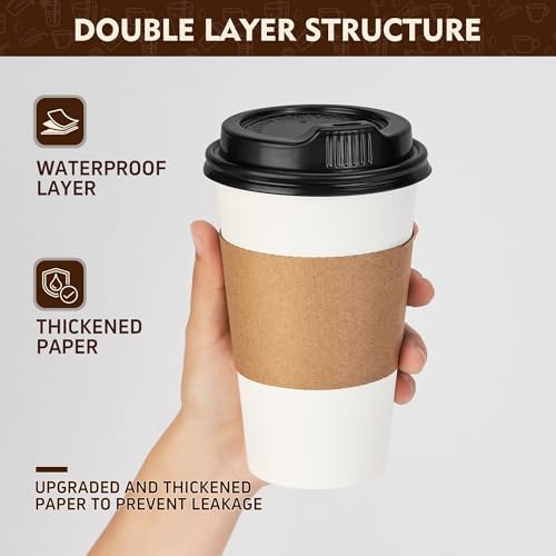 YEEHAW 16 oz 50 Pack Coffee Cups with Lids & Sleeves - Image 5
