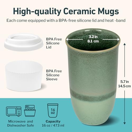 NOVA CERAMICS Coffee Travel Mug – Reusable Coffee – Microwave & Dishwasher Safe Coffee Green Tumbler - Gifts For Women Men Him Her – 16oz – Emerald - Image 3