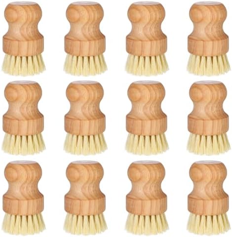 12 Pack Bamboo Scrub Brush for Dishes with Natural Sisal Bristle by Unknown