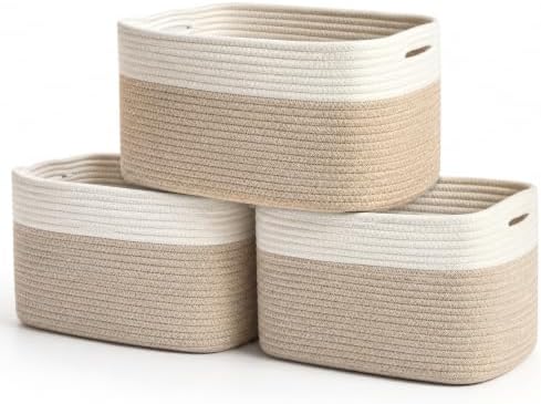 OrganiHaus Cotton Rope Baskets for Shelves, Set of 3, 15x9x10 by OrganiHaus