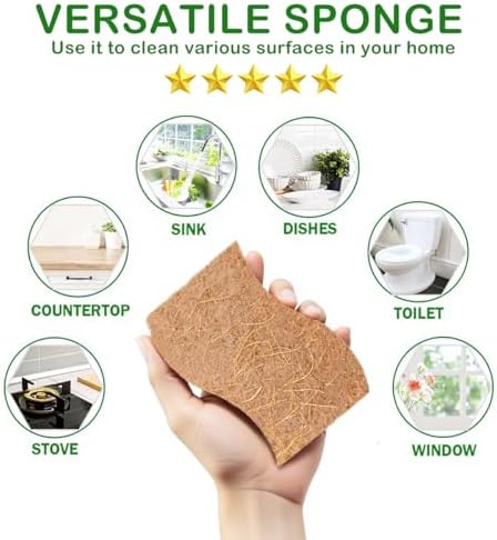 Plant Based Dish Sponge – Coconut Fiber, Natural Cellulose & Wood Pulp Double Layer Scrubber, Eco Friendly Non-Scratch Kitchen Sponges for Dishes, Plastic-Free, Compostable Sponges (12 Pack) - Image 3