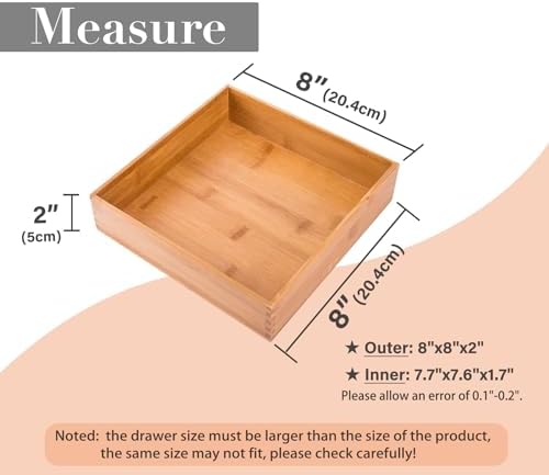 Bamboo Wardrobe Clothes Jewellery Organizer Box Square Oragnizer Boxes Wooden Snack Nut Storage Boxes, Bamboo 8"*8" - Image 2