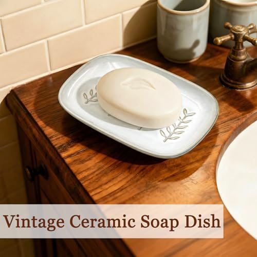 HighHerz Aesthetic Ceramic Soap Dish for Shower, Soap Holder with Raised Relief, Shower Soap Dish for Shampoo Bar Or Sponge, Soap Saver for Bathroom, Kitchen, Sink, Decorative Soap Tray (White) - Image 3