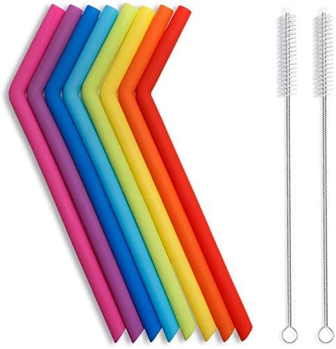 Hiware Reusable Silicone Straws, Long Flexible Silicone Drinking Straws with Cleaning Brushes for 30 oz Tumblers - 10 Pieces - BPA-Free - No Rubber Taste by HIWARE