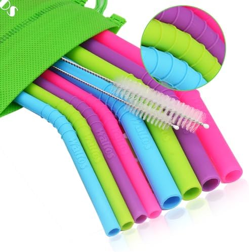 Walfos Reusable Silicone Straw - 2 Size Flexible Drinking Bendy Straws for Smoothies/20 & 30 oz Tumblers, BPA Free (4 Wide Straws + 4 Regular Straw + 2 Cleaning Brushes Excluding storage bag） by Walfos