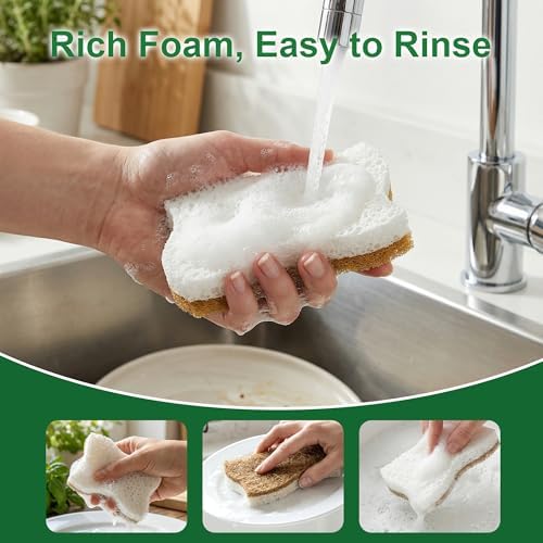LILAC Natural Cellulose Sponges for Dishes - Ergonomic Non-Scratch Kitchen Scrub Sponges - 100% Biodegradable & Eco-Friendly Cleaning Sponges for Non-Stick Cookware, Bathroom & Household (6 Pack) - Image 3