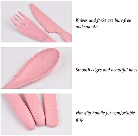 Zoyiancy 21Pcs Wheat Straw Cutlery Set, Pink Reusable Utensils - Image 2