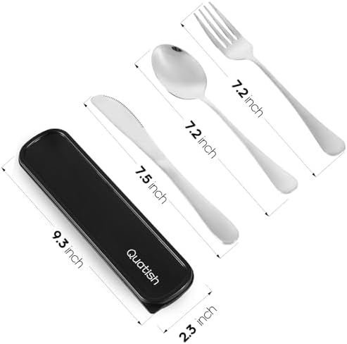 Quatish Travel Utensils with Case, Stainless Steel Cutlery Set, Silver - Image 2
