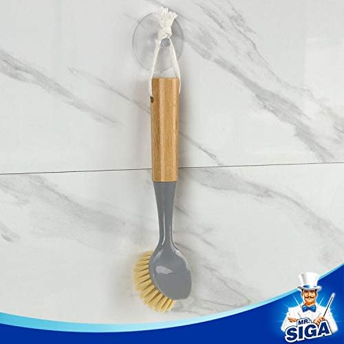 MR.SIGA Dish Brush with Bamboo Handle Built-in Scraper, Scrub Brush for Pans, Pots, Kitchen Sink Cleaning, Pack of 4 - Image 6