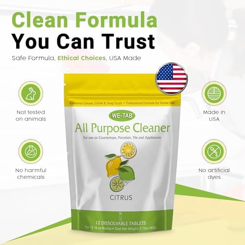 All Purpose Cleaner Concentrate Refill, Multi Surface Clean Refill, Non-toxic Cleaning Tablets 12-pack. Makes 192 fl oz (12x16Fl oz) Bottles of Spray Cleaner for Household, Bathroom & Kitchen Cleaning - Image 4