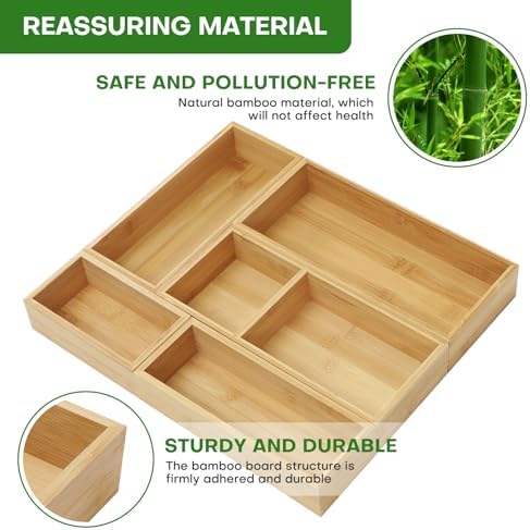 MapleGrace Bamboo Drawer Organizer Set, Individual Wood Storage Organizers - Image 5