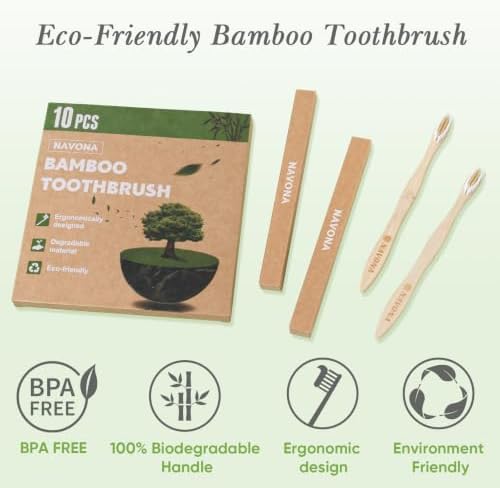 10 PCS Bamboo Toothbrushes Pack, Natural & Eco-Friendly Wooden Toothbrush - Image 3