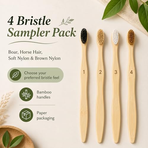 Bamboo Toothbrush Variety 4 Pack, Boar, Horse, Nylon Bristles - Image 6