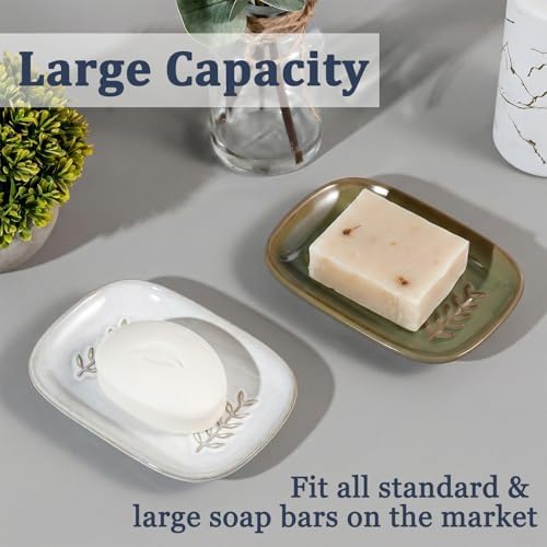 HighHerz Aesthetic Ceramic Soap Dish for Shower, Soap Holder with Raised Relief, Shower Soap Dish for Shampoo Bar Or Sponge, Soap Saver for Bathroom, Kitchen, Sink, Decorative Soap Tray (White) - Image 7