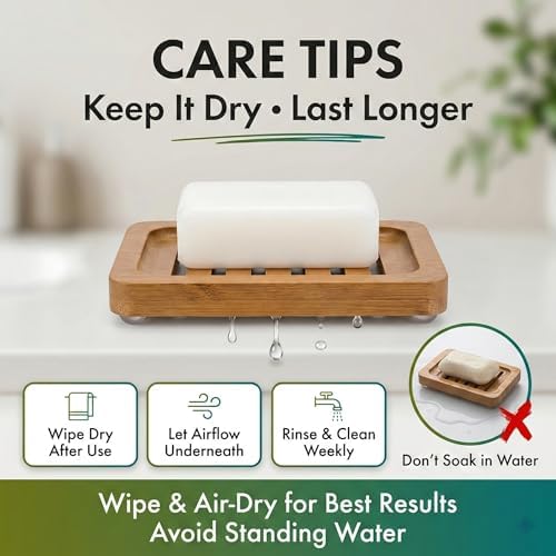 Bamboo Soap Dish with Drainage, 2 Pack Slotted Self Draining Bar Soap Holder, Acacia Finish for Shower, Bathroom Sink & Kitchen Countertop - Image 6