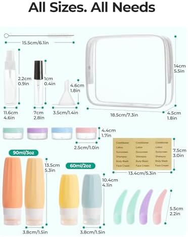 BAGSMART 18 Pack TSA Approved Travel Bottles for Toiletries, Leak Proof Silicone Travel Size Containers Bottles for Shampoo, Macaron - Image 6