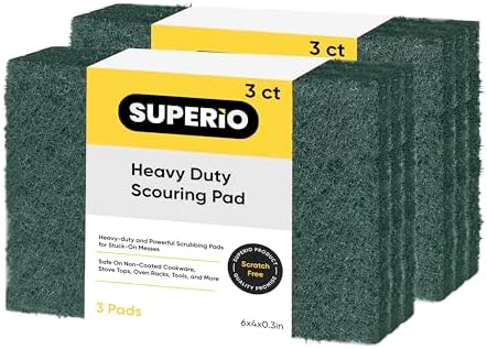 Scouring Pad Non-Scratching Scrubber Non-Scratch Cleaning Scrub Pads Heavy Duty Scouring Pad Reusable Kitchen Scrubbing Pad Pack of 6 Green, by Superio by Superio