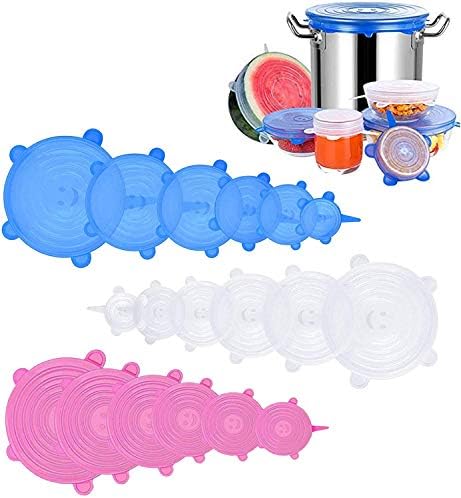 Silicone Stretch Lids, 18 Pack Reusable Silicone Lids, Silicone Bowl Covers, 6 Sizes Silicone Covers Apply to Food Container, for Freezer & Microwave by Unknown
