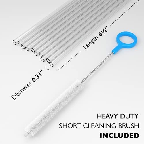 Fiesta First 10 Short Clear Straws - Hard Clear Plastic Reusable Drinking Straws + Sturdy Cleaning Brush - for Cocktails, Small Cups, Kids Drinks - Dishwasher Safe BPA Free - Image 2