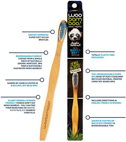 Woobamboo! Bamboo Toothbrush - Adult - Super Soft, BPA Free Nylon Bristles, Eco-Friendly, Plastic Negative, Biodegradable, Compostable, Vegan (Pack of 4) - Image 2
