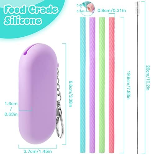 Meanplan 4 Sets Reusable Straws Travel Case Brush Silicone,Classic Color - Image 2