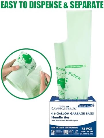 BEIDOU-PAC 4-6 Gallon Compostable Trash Bags, 75 Count, Kitchen Compost Bags With Handle, Sturdy Garbage Bags for Food Scrap Waste, ASTM D6400, US BPI Certified - Image 4