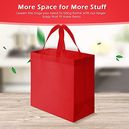 Reginary 50 Pieces Reusable Totes Bag Bulk Shopping Bags Non Woven Grocery handbag with Handles Foldable for Boutiques(Red) - Image 4