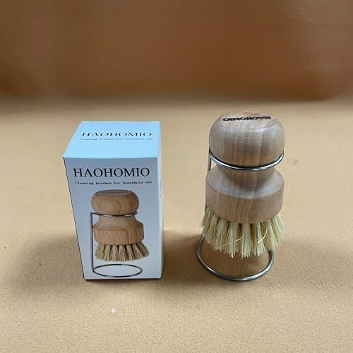 Natural Wooden Dish Brush Set with Drying Stand - Eco-Friendly Palm & Sisal Scrubber for Pots, Pans, Dishes, Kitchen Sink, Vegetables - Short Handle Pot Brush Cleaning Kit by Unknown