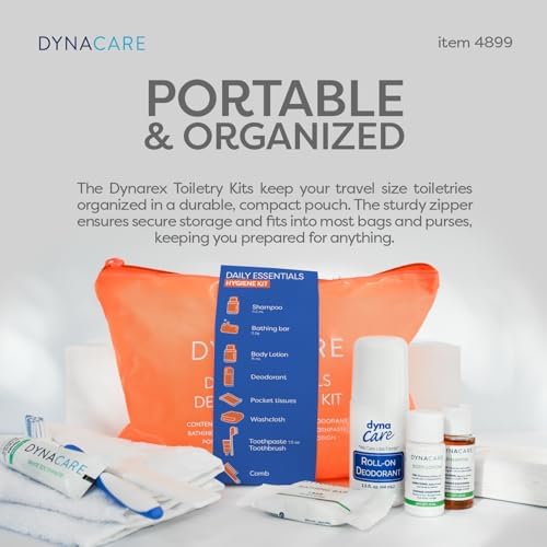 Dynarex DynaCare Daily Hygiene Kit - Travel Essentials Toiletry Bag - Includes TSA Approved Shampoo, Toothbrush Set, Body Lotion and More - Orange, 1 Kit (9-Pieces) (Pack of 2) - Image 2