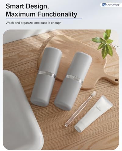 Travel Toothbrush Case & Cup Set – Sleek Toothbrush Holder with Cover for Couples – Lightweight, Eco-Friendly Toothbrush Travel Case for Business, Gym, & Hotel Stays(Grey, Extra Large) - Image 2