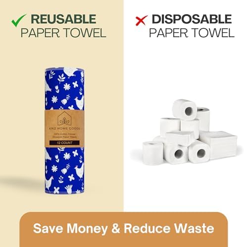 Reusable Paper Towels (12"x10”) - Soft Absorbent 100% Washable Paper Towels - Reusable Paper Towels Washable w/Cardboard Roll - Reusable Napkins (Chickens, 12x10inch) - Image 2