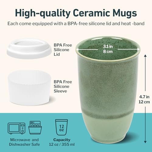 NOVA CERAMICS Travel Mug – Travel Coffee Tumbler – On the Go Coffee Mug – Microwave & Dishwasher Safe Green CoffeeTumbler - Gifts for Women Men Him Her – 12oz – Emerald - Image 3