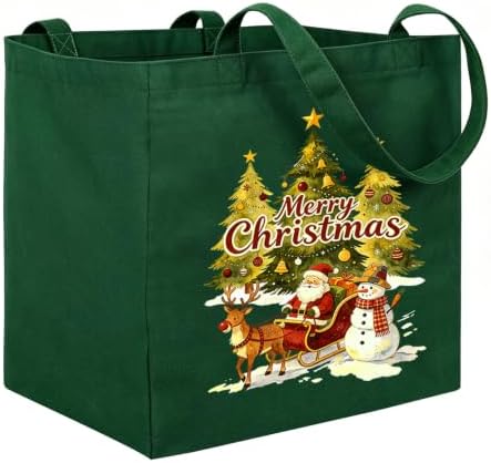 Christmas Canvas Tote Bags with Handles, Large Merry Christmas Shopping Bag by CNaiyunpin
