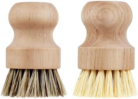 2 Pcs Dish Brush, Wood Dishes Scrub Brush, Pot Brush for Kitchen Cleaning Dishes Pots Pans (Sisal and Palm) by yuntop