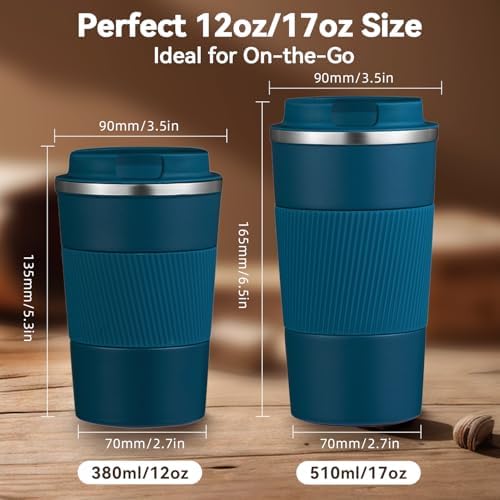 17OZ Travel Coffee Mug Insulated Coffee Cup with Spill Leak Proof Lid, Portable Stainless Steel Tumbler Reusable Hot and Cold Water Mug for Car, Daily, Camping- Blue - Image 2